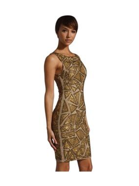 Alice + Olivia Gold Sequin Geometric Sheath Mini Dress